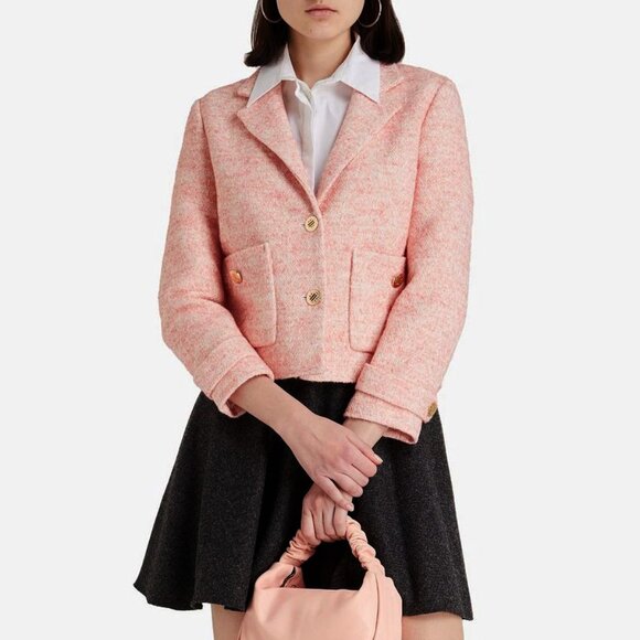 New Maje Vanello Cropped Tweed Jacket Rose Pink 36, S $535 - Picture 1 of 9
